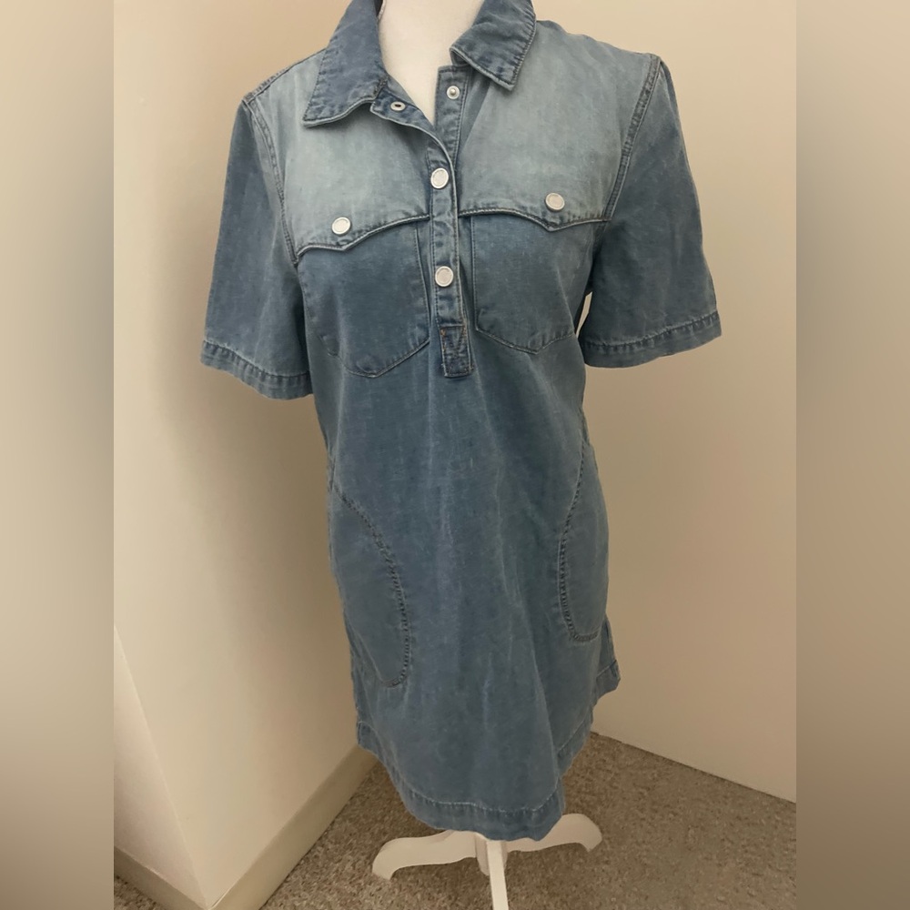 Casual Blue and White Polo Collar Mini Dress